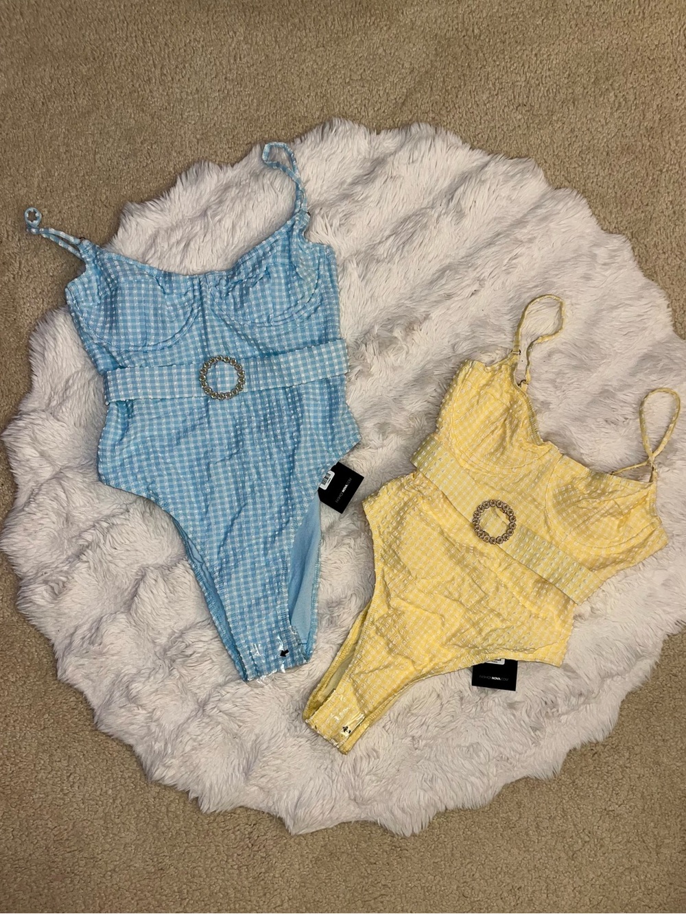 ☀️✨NWT Fashion Nova Gingham Belted One Piece Swimsuit SET | Blue & 🧈 Yellow
S/M